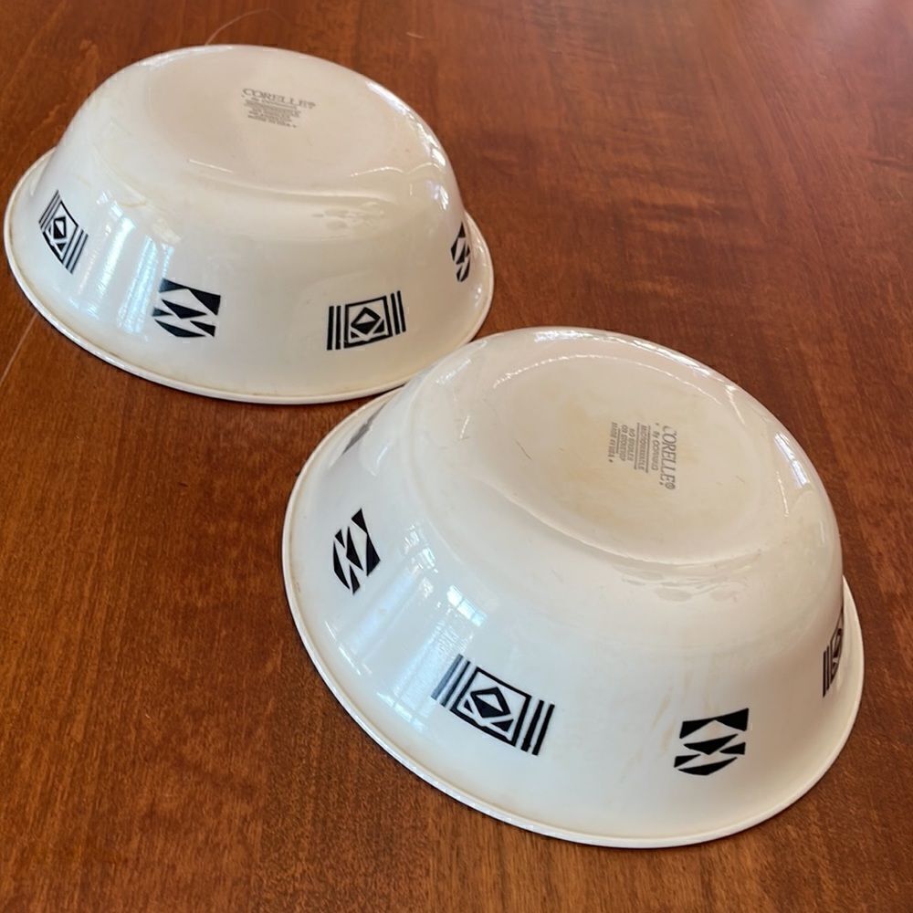 Set of 2 Corelle Beige Geometric Tribal 6" Soup Bowls